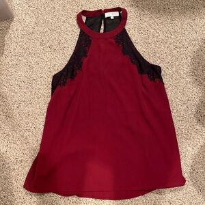 1 Stare Elegant Burgundy Halter Top with Lace Detail Size Small